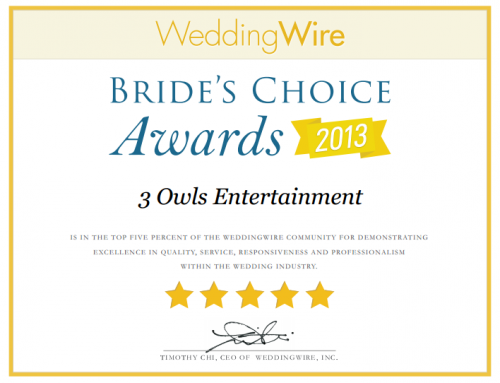 3 Owls Entertainment Garners Wedding Wire Bride’s Choice Award for 2013