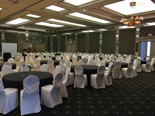Large ballroom for a wedding.
